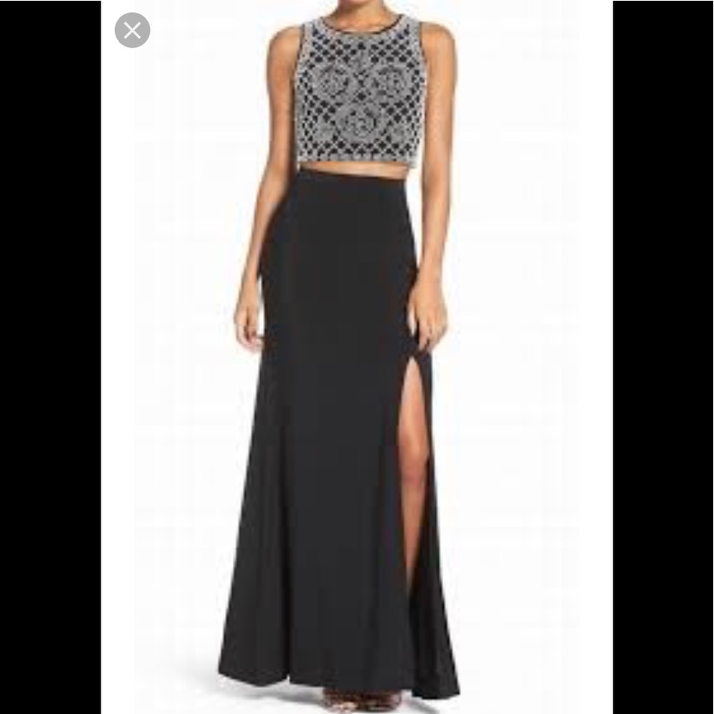 Xscape Beaded Crop Top Two-Piece Gown, Size 0